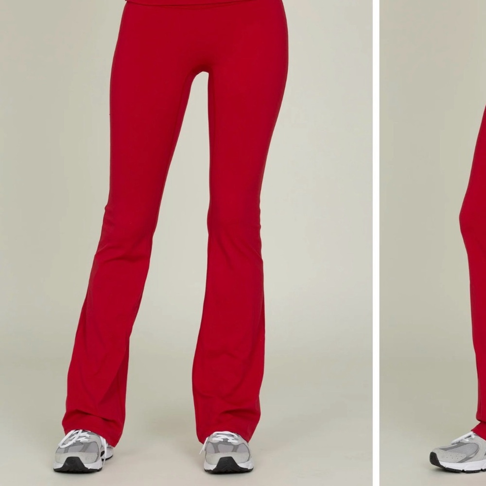 Red Foldover Flare Leggings